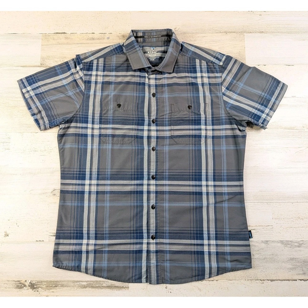 Kuhl Shirt Mens Medium Tapered Fit Blue Plaid Styk Button Up 7222